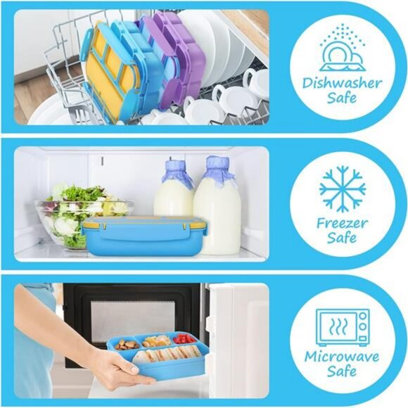 Leakproof bento lunch box 4 compartment with utensils sauce cup for kids adults - Picture 6 of 8